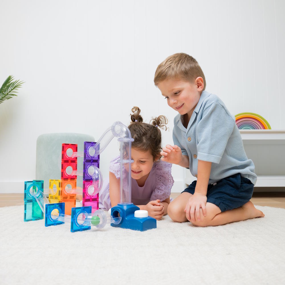 Connetix Tiles | 47 Piece Ball Run Launcher Pack at Milk Tooth Australia
