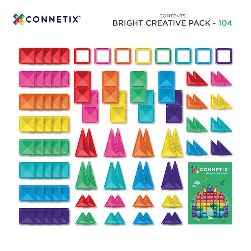 Connetix Tiles | 104 Piece Bright Creative Pack at Milk Tooth Australia - what's included in the pack