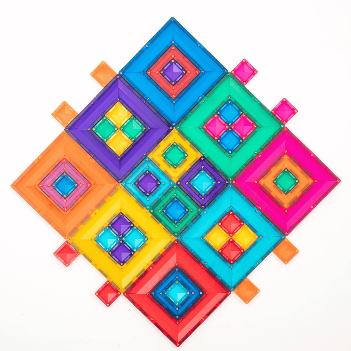 Colorful geometric magnetic mosaic on a white background
