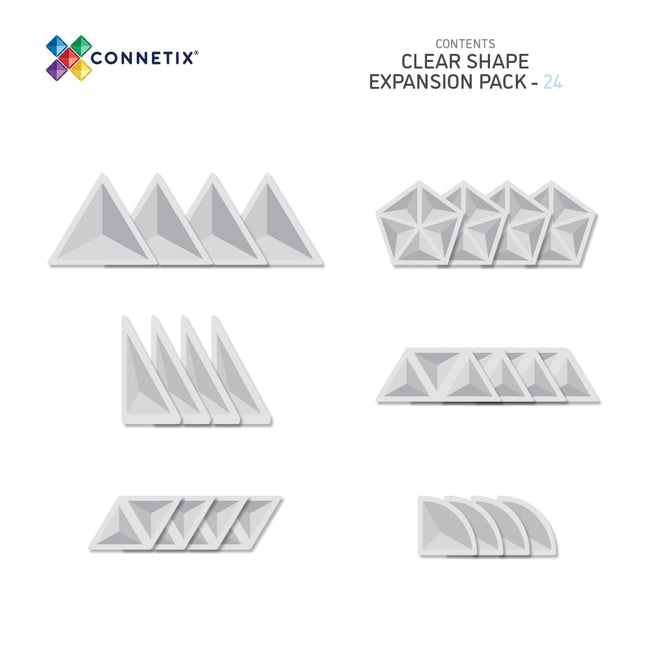 Connetix Tiles | 24 Piece Clear Shape Expansion Pack at Milk Tooth Australia