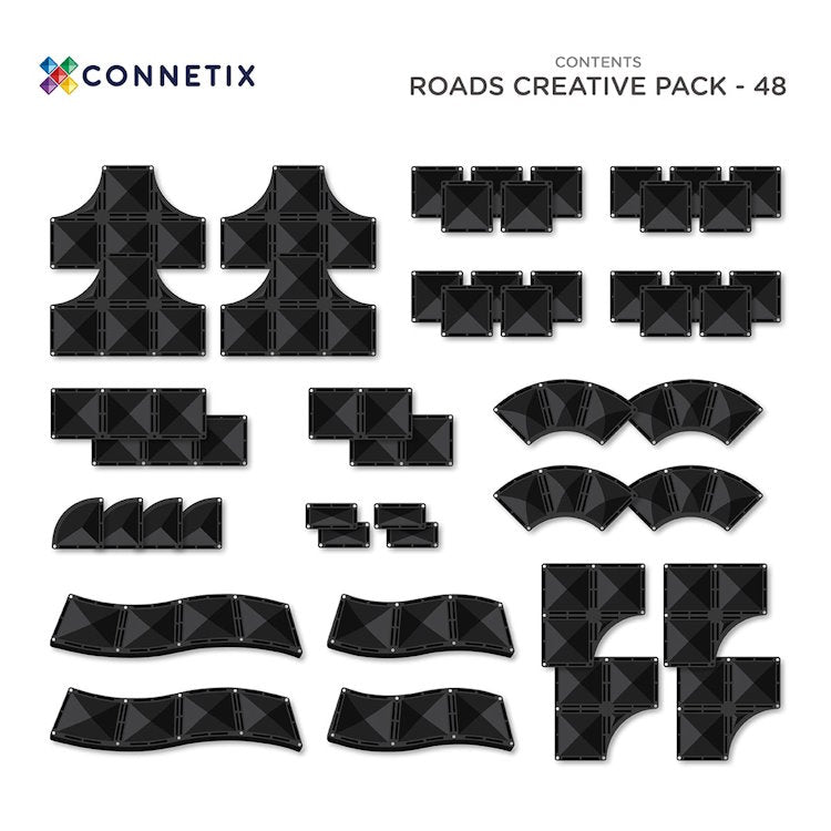 Connetix Tiles | 48 Piece Creative Roads Pack at Milk Tooth Australia