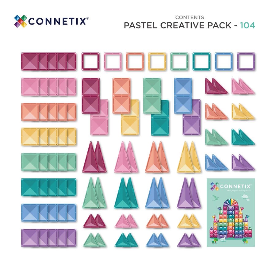 Connetix Tiles 104 Piece Pastel Creative Pack at Milk Tooth Australia what's included in the set