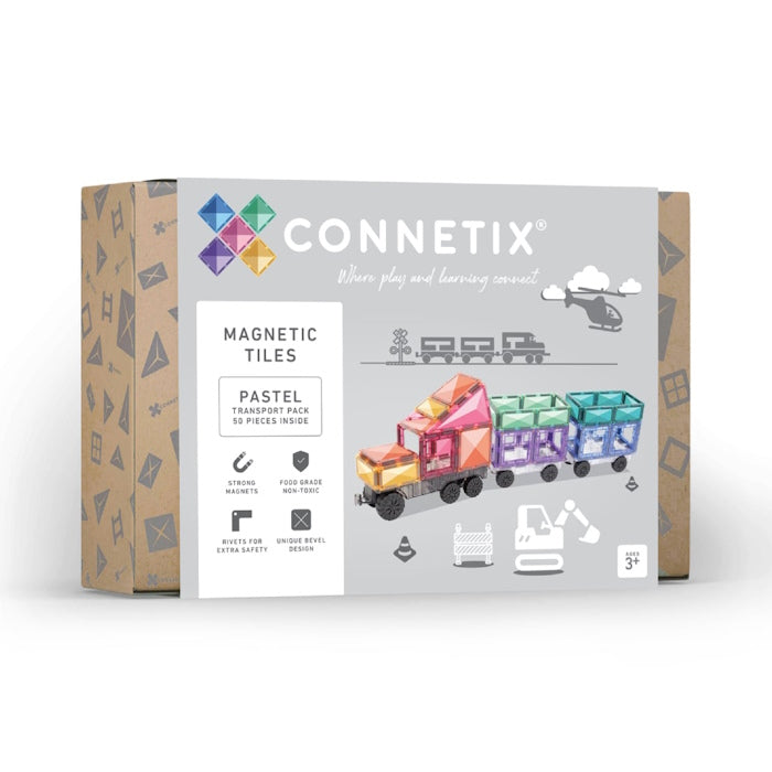 Connetix Tiles | 50 Piece Pastel Transport Pack at Milk Tooth Australia
