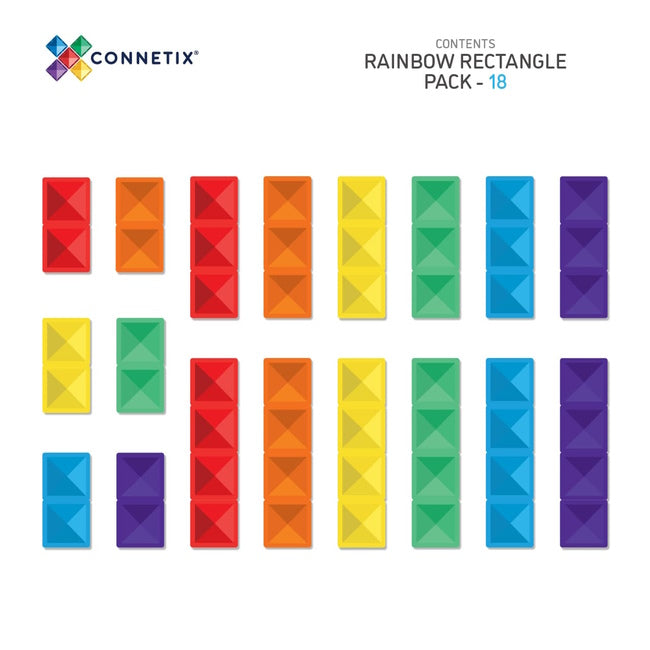 Connetix Tiles | 18 Piece Rainbow Rectangle Pack at Milk Tooth Australia