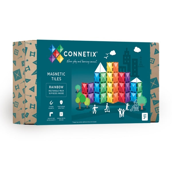 Connetix Tiles | 18 Piece Rainbow Rectangle Pack at Milk Tooth Australia