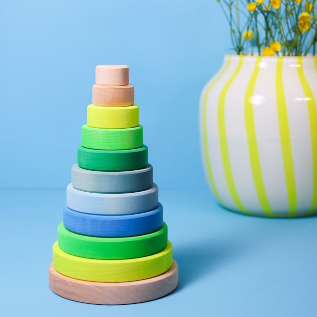 Grimm&#39;s | Conical Stacking Tower Neon Green at Milk Tooth