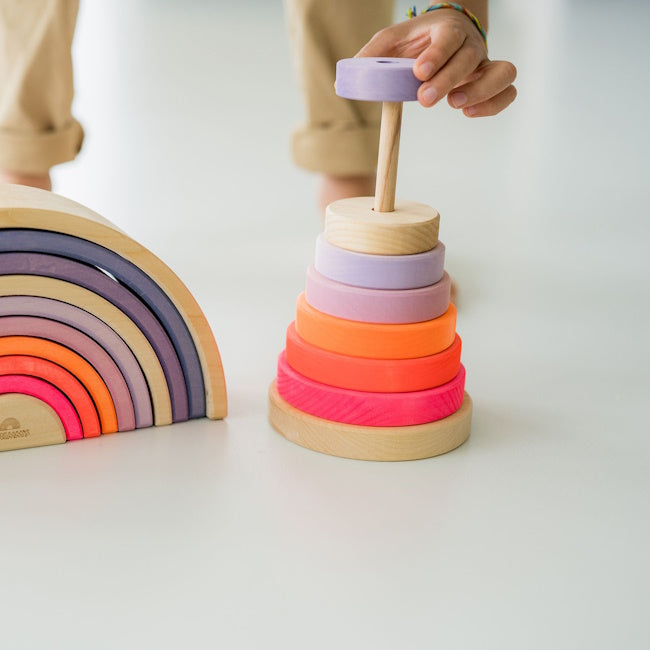 Grimm&#39;s | Conical Stacking Tower Neon Pink at Milk Tooth