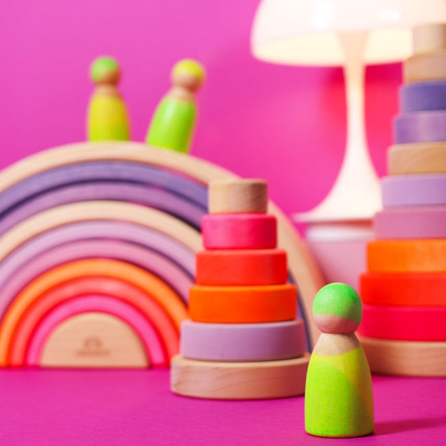 Grimm's | Small Conical Stacking Tower Neon Pink at Milk Tooth