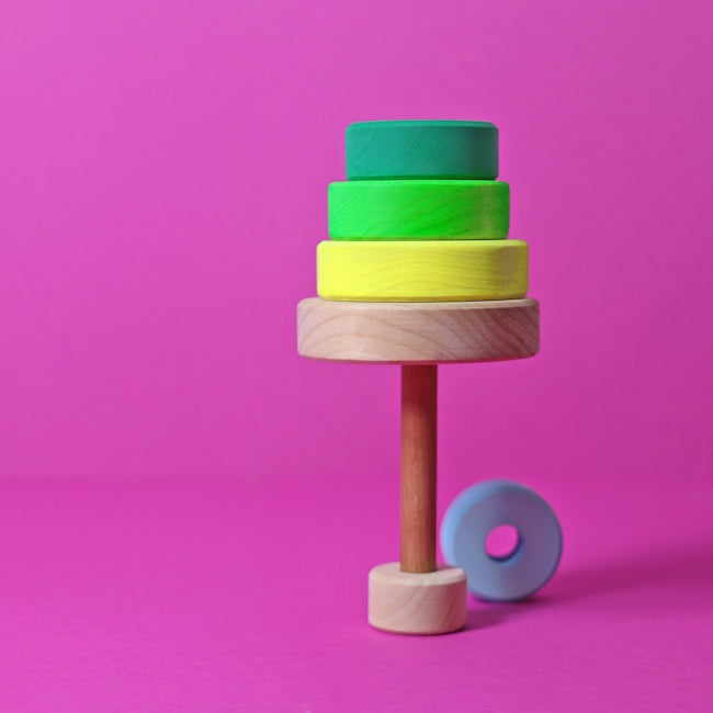 Grimm&#39;s | Small Conical Stacking Tower Neon Green at Milk Tooth