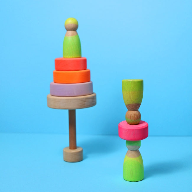 Grimm&#39;s | Small Conical Stacking Tower Neon Pink at Milk Tooth