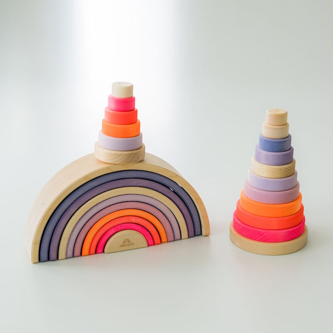 Grimm&#39;s | Small Conical Stacking Tower Neon Pink at Milk Tooth