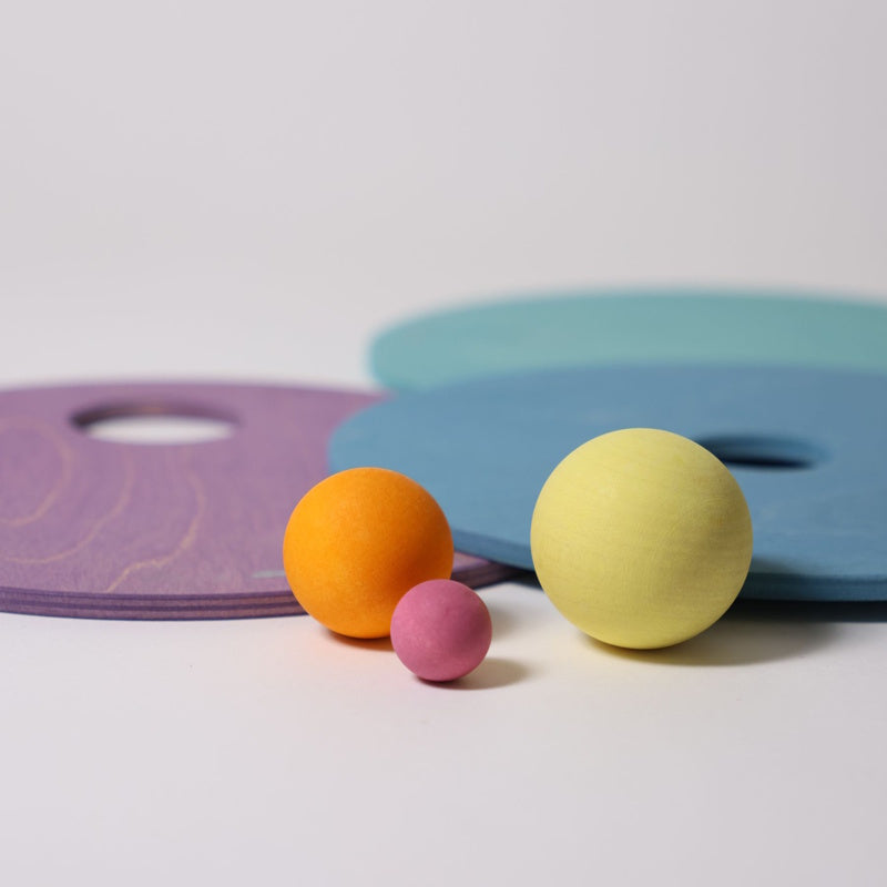 Grimm&#39;s x Stapelstein | Rolling Discs Rainbow Pastel Cool SET ASIDE at Milk Tooth Australia