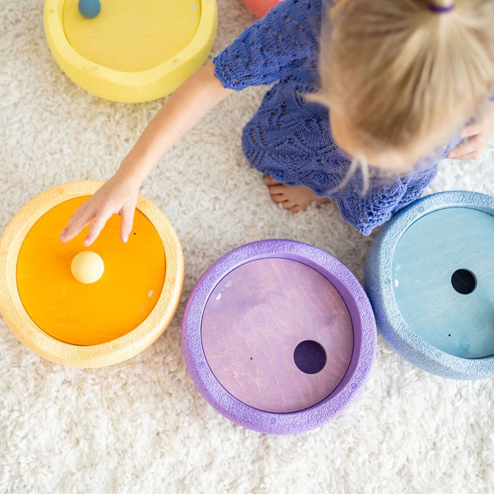 Grimm&#39;s x Stapelstein | Rolling Discs Rainbow Pastel Cool SET ASIDE at Milk Tooth Australia