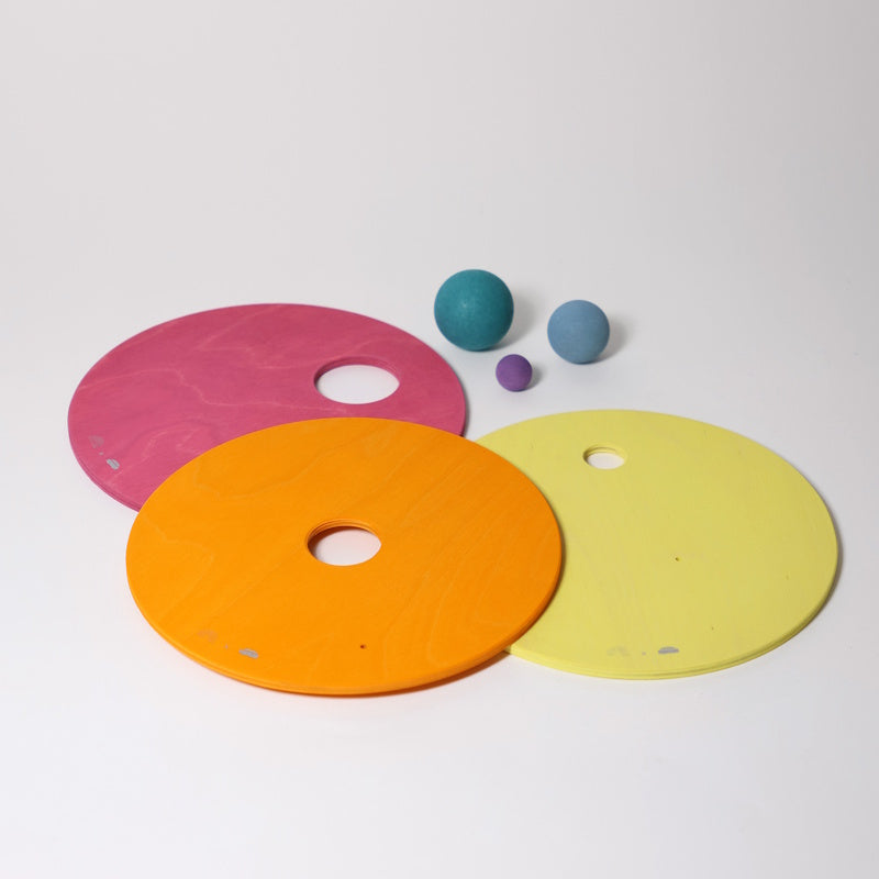 Grimm&#39;s x Stapelstein | Rolling Discs Rainbow Pastel Warm at Milk Tooth Australia