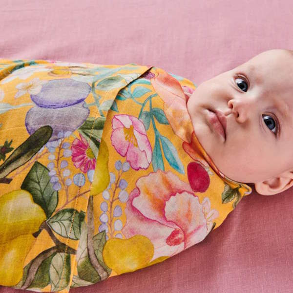 Kip and Co Bamboo Baby Swaddle Abundance Marigold Milk Tooth