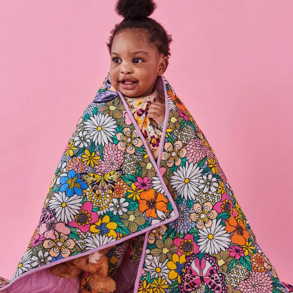 Kip and Co Quilted Cot Bedspread Bliss Floral Milk Tooth