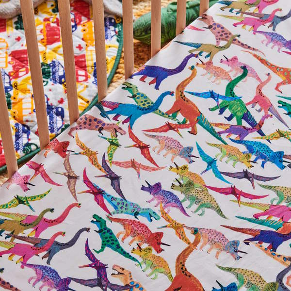 Kip and Co | Dino Max White Fitted Cot/Bassinet Sheet at Milk Tooth