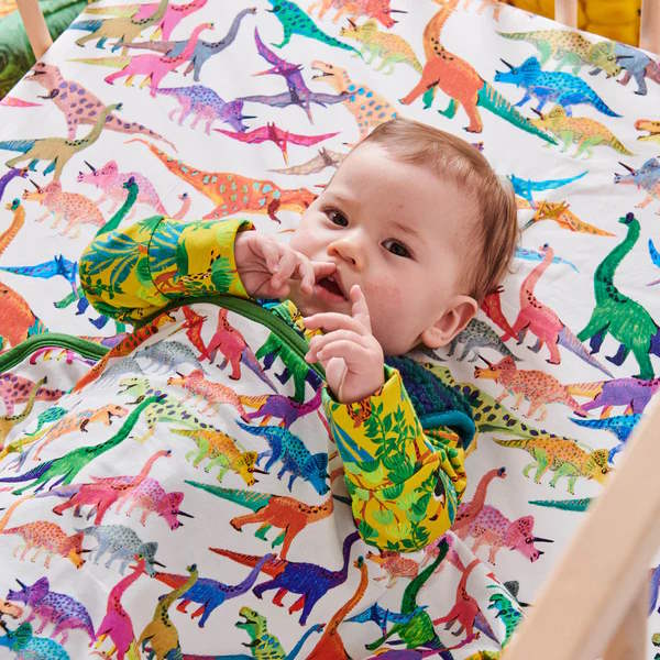 Kip and Co | Dino Max White Fitted Cot/Bassinet Sheet at Milk Tooth