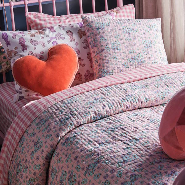 Kip and Co | Little Blue Flower Kantha Single Bedspread at Milk Tooth