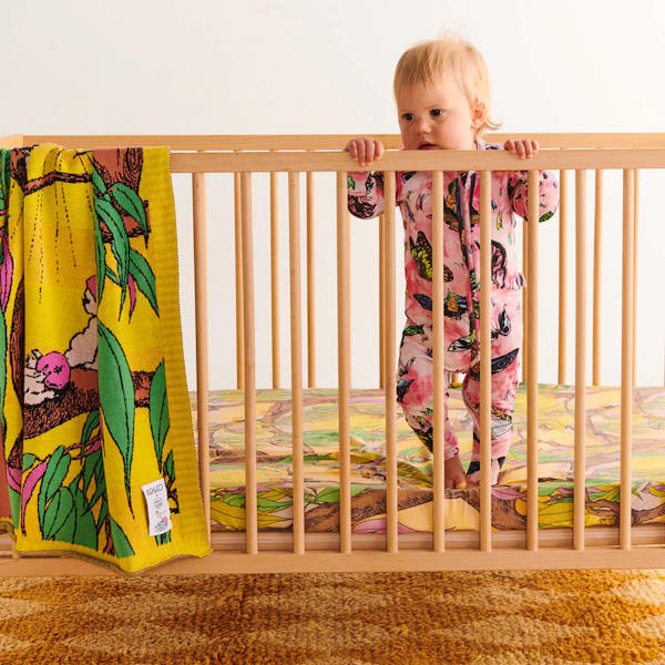Kip and Co x May Gibbs | Flannelette Baby Fitted Sheet Sunrise Delight at Milk Tooth Australia