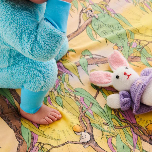 Kip and Co x May Gibbs | Flannelette Baby Fitted Sheet Sunrise Delight at Milk Tooth Australia