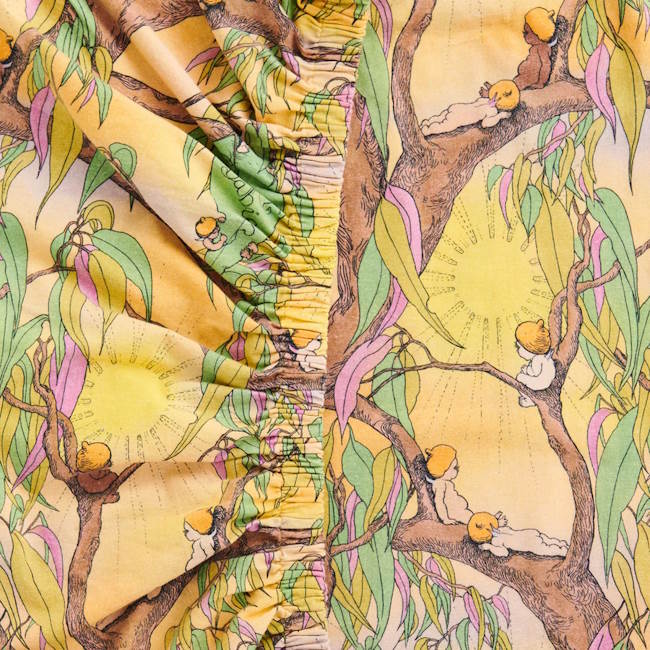 Kip and Co x May Gibbs | Flannelette Baby Fitted Sheet Sunrise Delight at Milk Tooth Australia