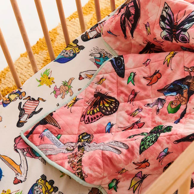 Kip and Co x May Gibbs | Quilted Cot Bedspread Fly Baby at Milk Tooth Australia