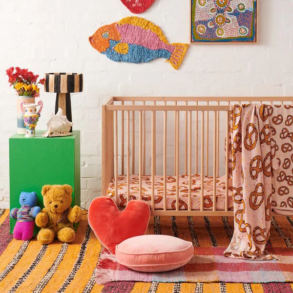 Kip and Co Pretzels Pink Fitted Sheet Milk Tooth