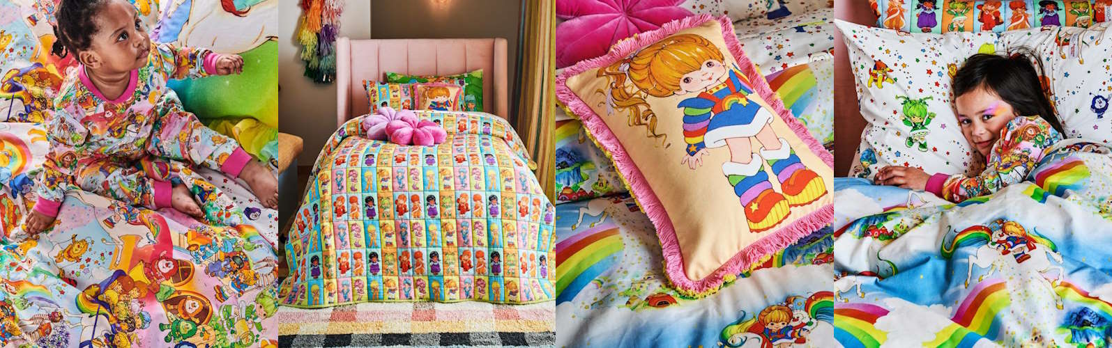 Kip Co Rainbow Bright bed linen cushion baby swaddle cot linen Rainbow Bright at Milk Tooth Australia