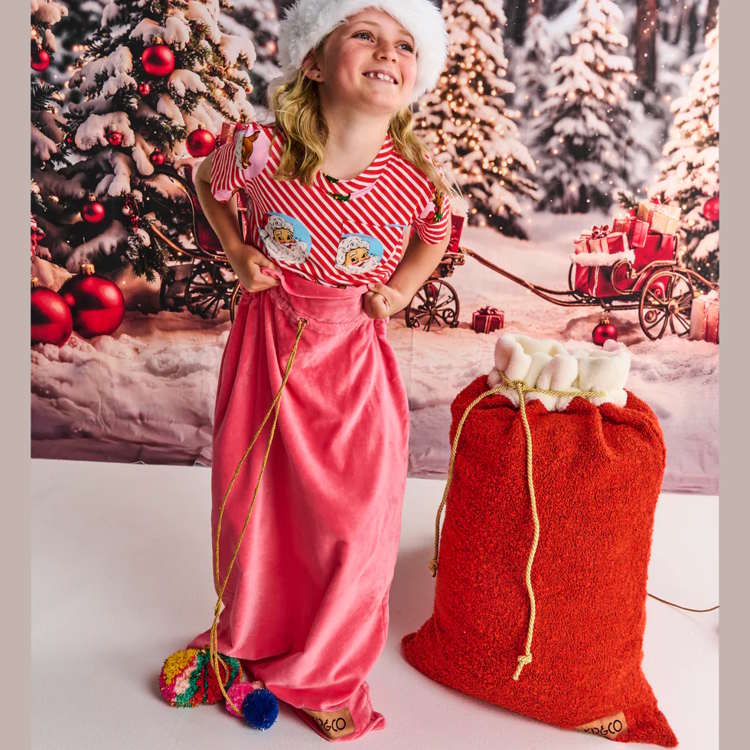 Kip and Co Velvet Santa Sack Pink Lemonade at Milk Tooth Australia