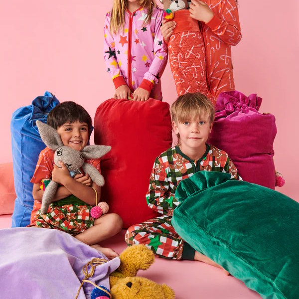 Kip and Co | Velvet Santa Sack | Jade Green at Milk Tooth