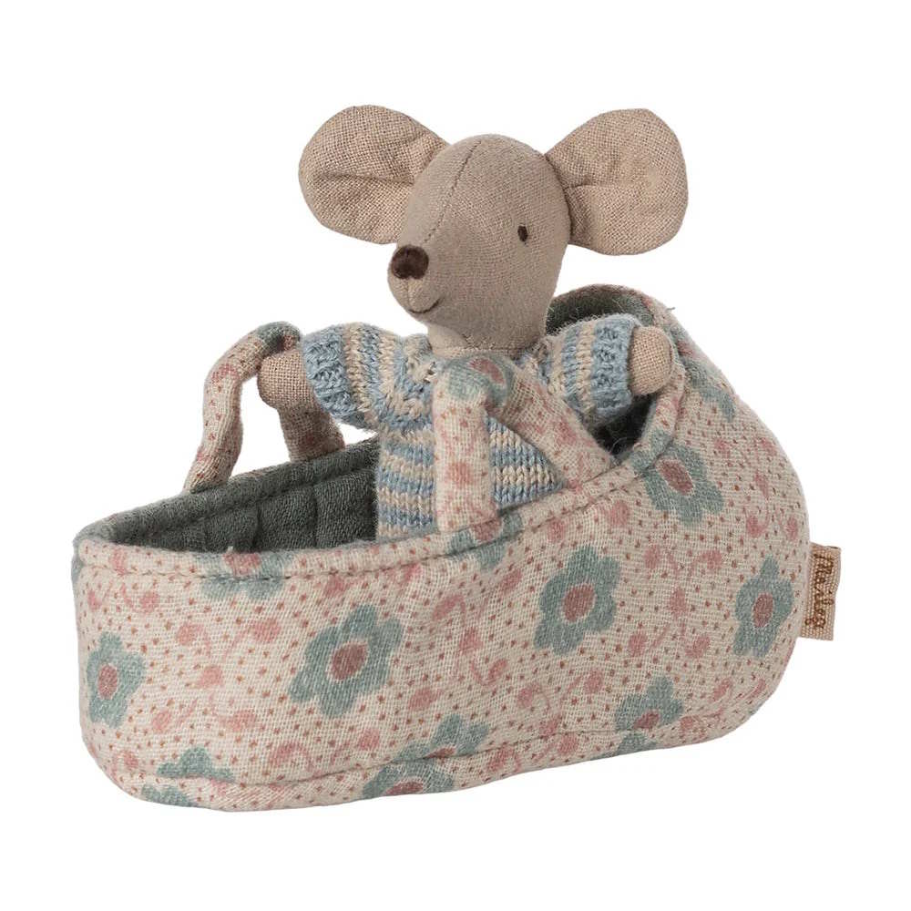 Maileg | Baby Mouse in Carry Cot Blue