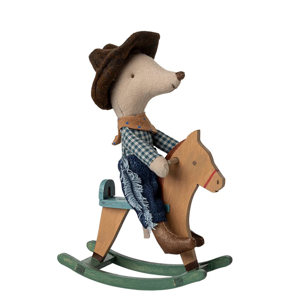 Maileg | Cowboy Mouse on Rocking Horse Little Brother