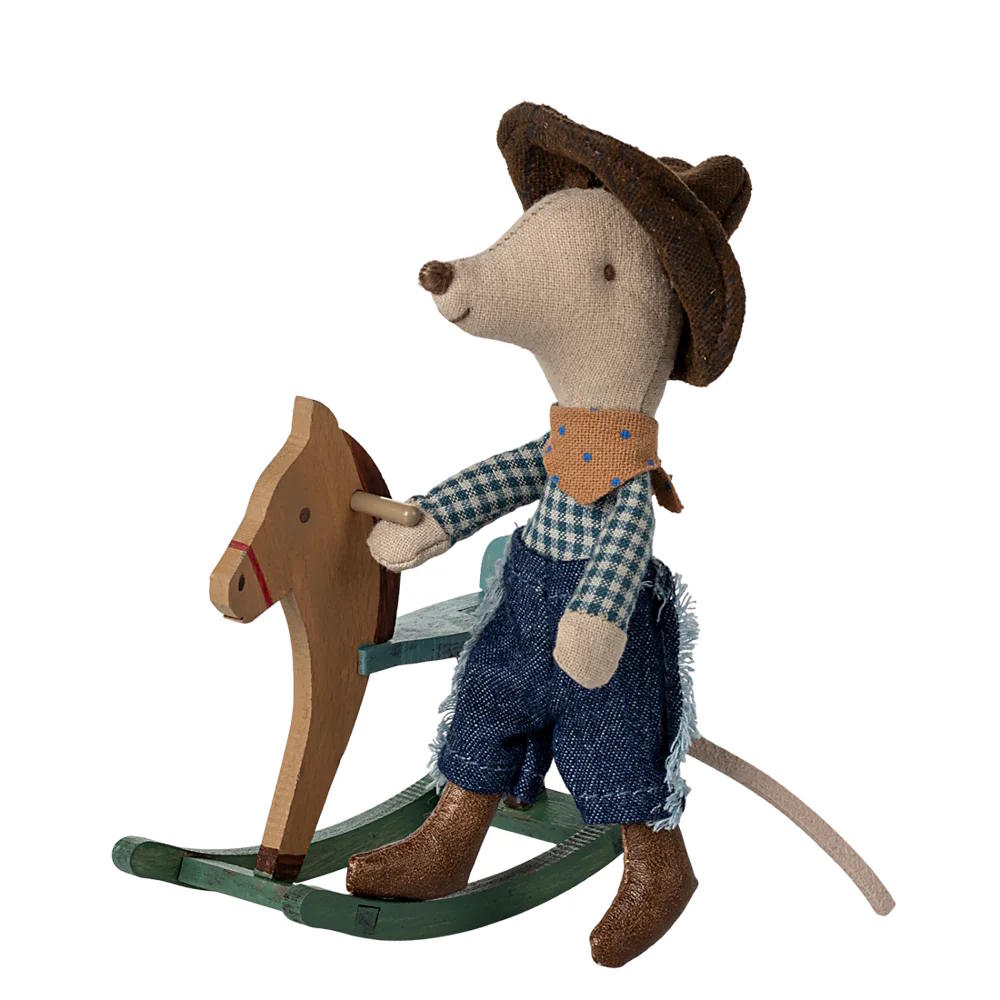 Maileg | Cowboy Mouse on Rocking Horse Little Brother