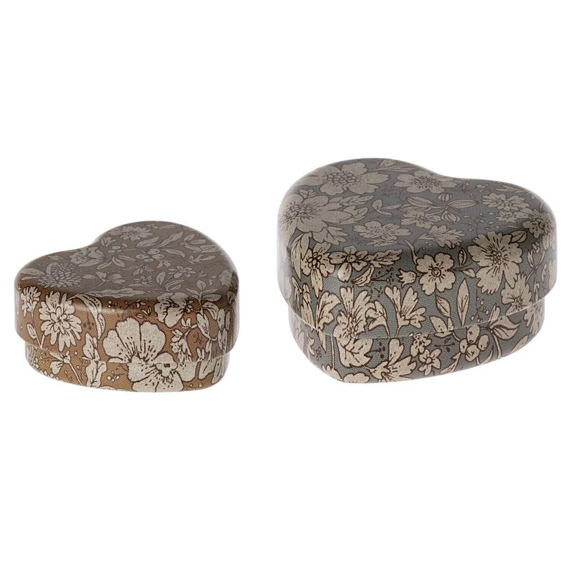 Maileg | Metal Heart Box Set Blue &amp; Ochre Blossom at Milk Tooth Australia