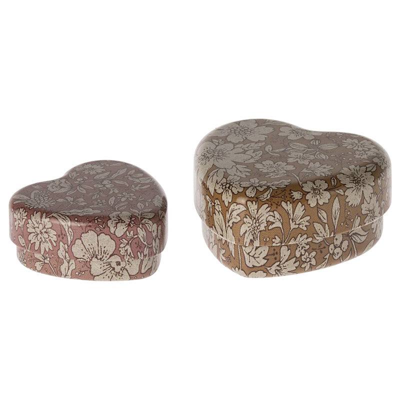 Maileg | Metal Heart Box Set Ochre &amp; Heather Blossom at Milk Tooth Australia