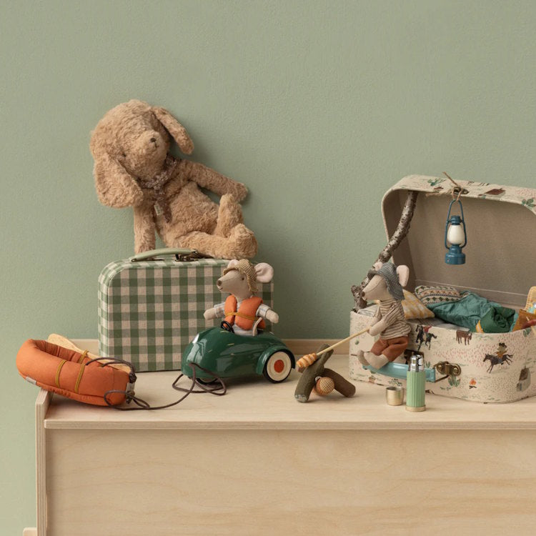 Maileg | Rubber Boat Mouse 2025 Hiker Mouse Green Car Bonfire Mint Thermos