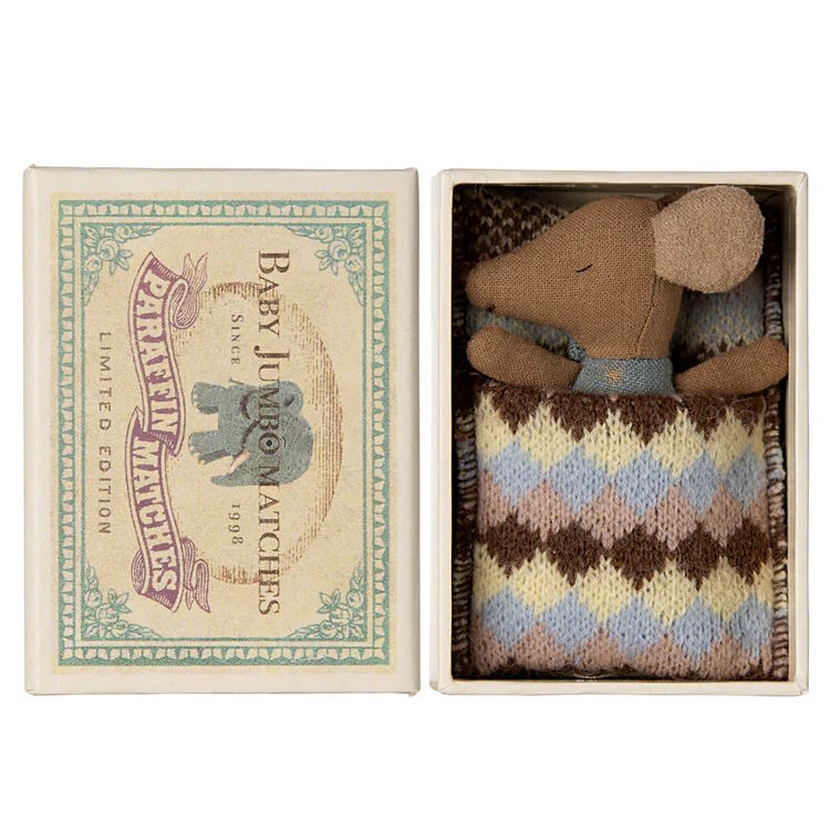 Maileg | Sleepy-Wakey Baby Mouse in Box Blue at Milk Tooth Australia