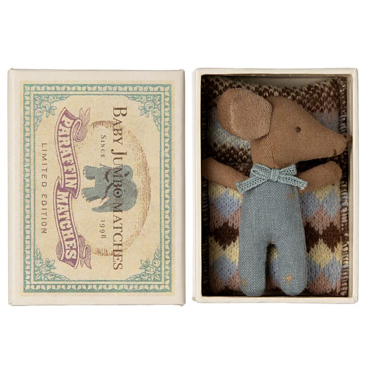 Maileg | Sleepy-Wakey Baby Mouse in Box Blue at Milk Tooth Australia