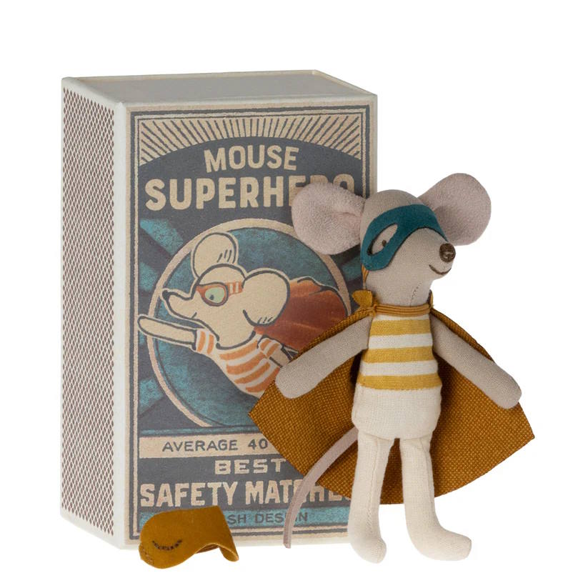 Maileg | Super Hero Mouse Little Brother in Matchbox at Milk Tooth Australia