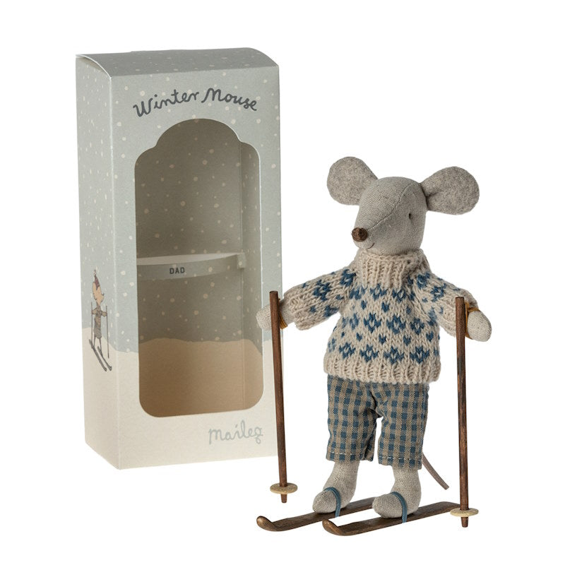 Maileg | Winter Mouse with Skis Dad at Milk Tooth