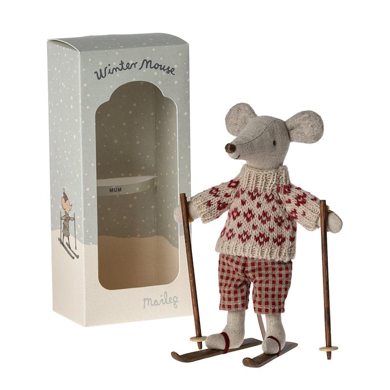 Maileg | Winter Mouse with Skis Mum at Milk Tooth