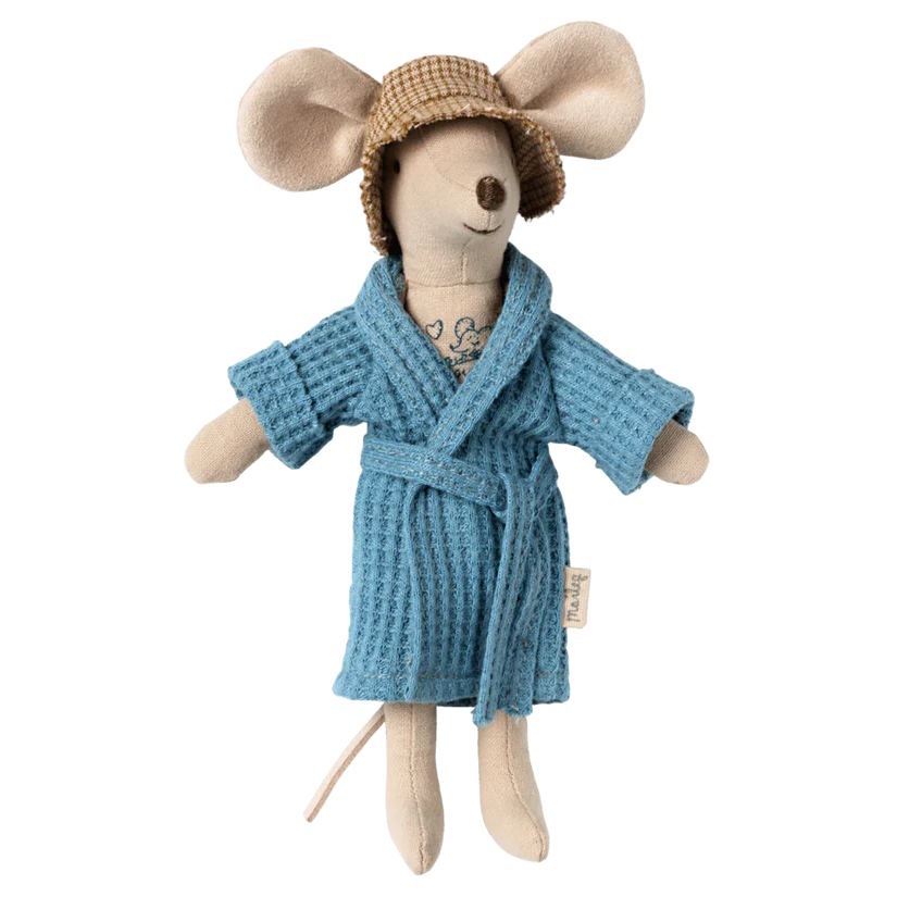 Maileg | Bathrobe Mouse Dusty Blue at Milk Tooth