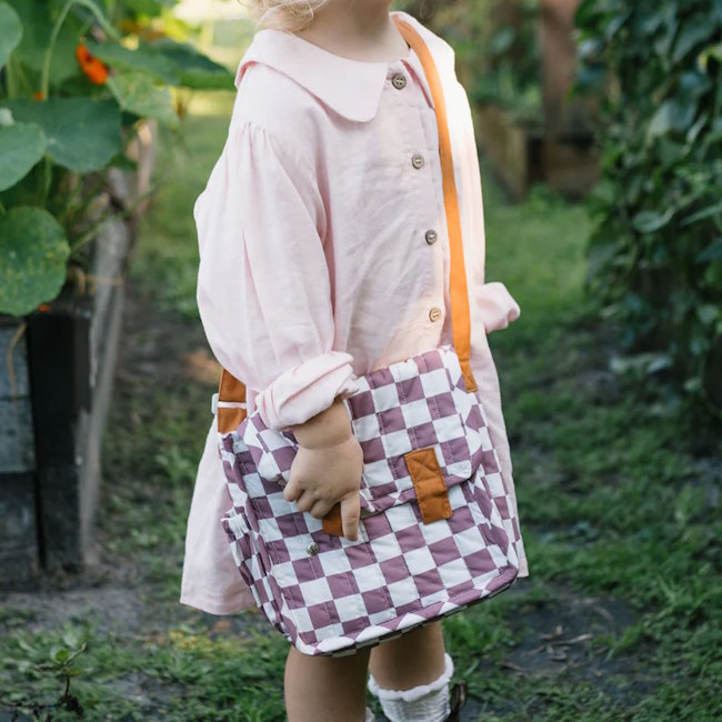 Olli Ella | Carrie Convertible Doll Changing Set Plum Check at Milk Tooth Australia