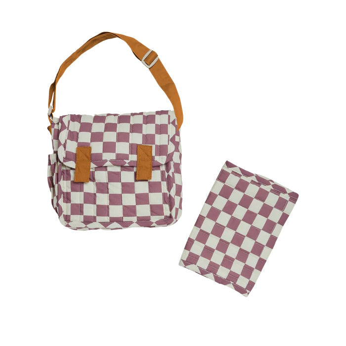 Olli Ella | Carrie Convertible Doll Changing Set Plum Check at Milk Tooth Australia
