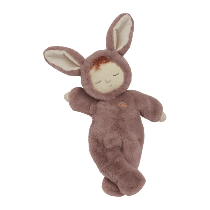 Olli Ella Cozy Dinkum Bunny Pickle soft toy with mauve fur and ginger tuft of hair
