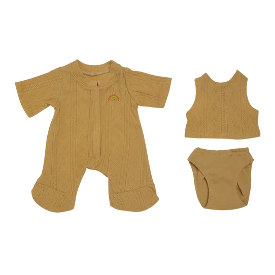 Olli Ella Dinkum Doll Pointelle PJs Set Honey at Milk Tooth Australia