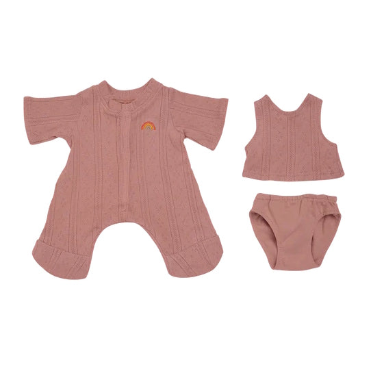 Olli Ella Dinkum Doll Pointelle PJs Set Rose Pink at Milk Tooth Australia
