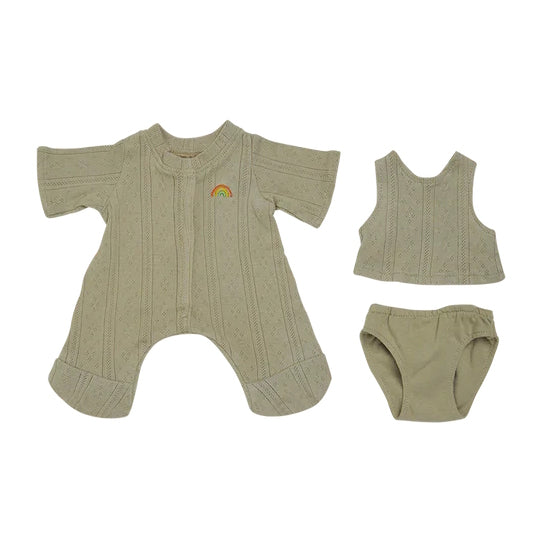 Olli Ella Dinkum Doll Pointelle PJs Set Sage at Milk Tooth Australia
