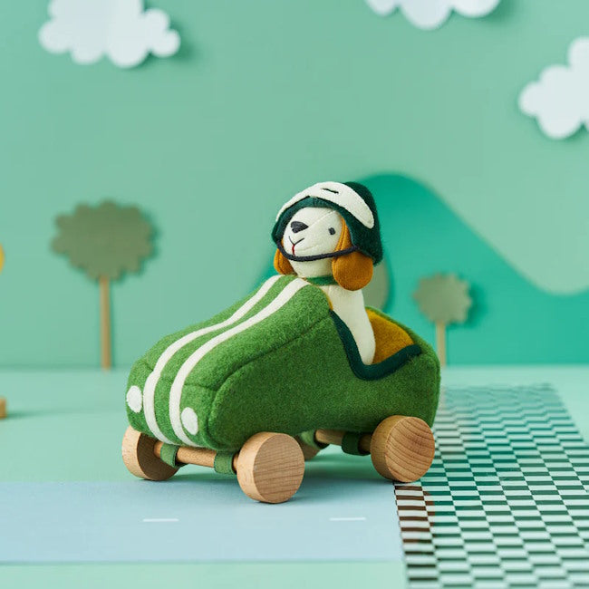 Olli Ella | Holdie Dog-Go Racer Boy Green at Milk Tooth Australia